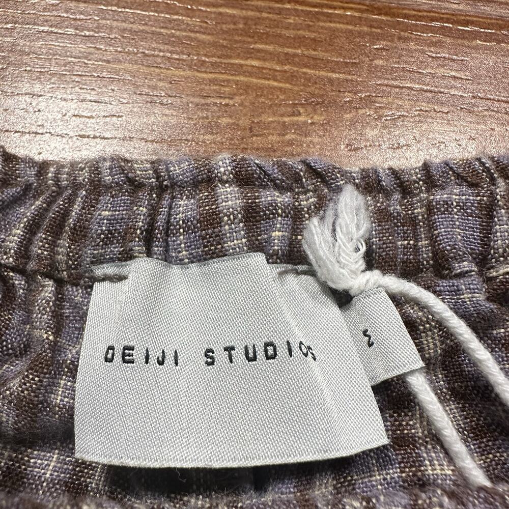 Deiji Studios Cropped Pants Womens M Purple Gray Brown Tartan Plaid 100% Linen - Picture 11 of 13